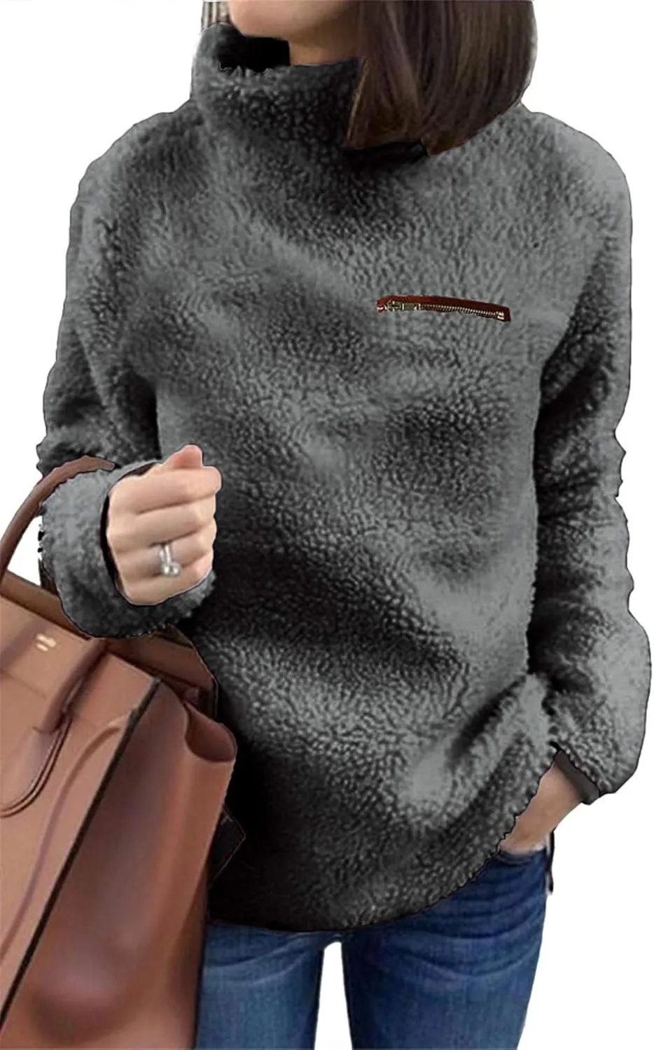 onlypuff Sherpa Pullover Sweaters for Women Fleece Sweatshirts Winter Warm Tunic Tops Pullover