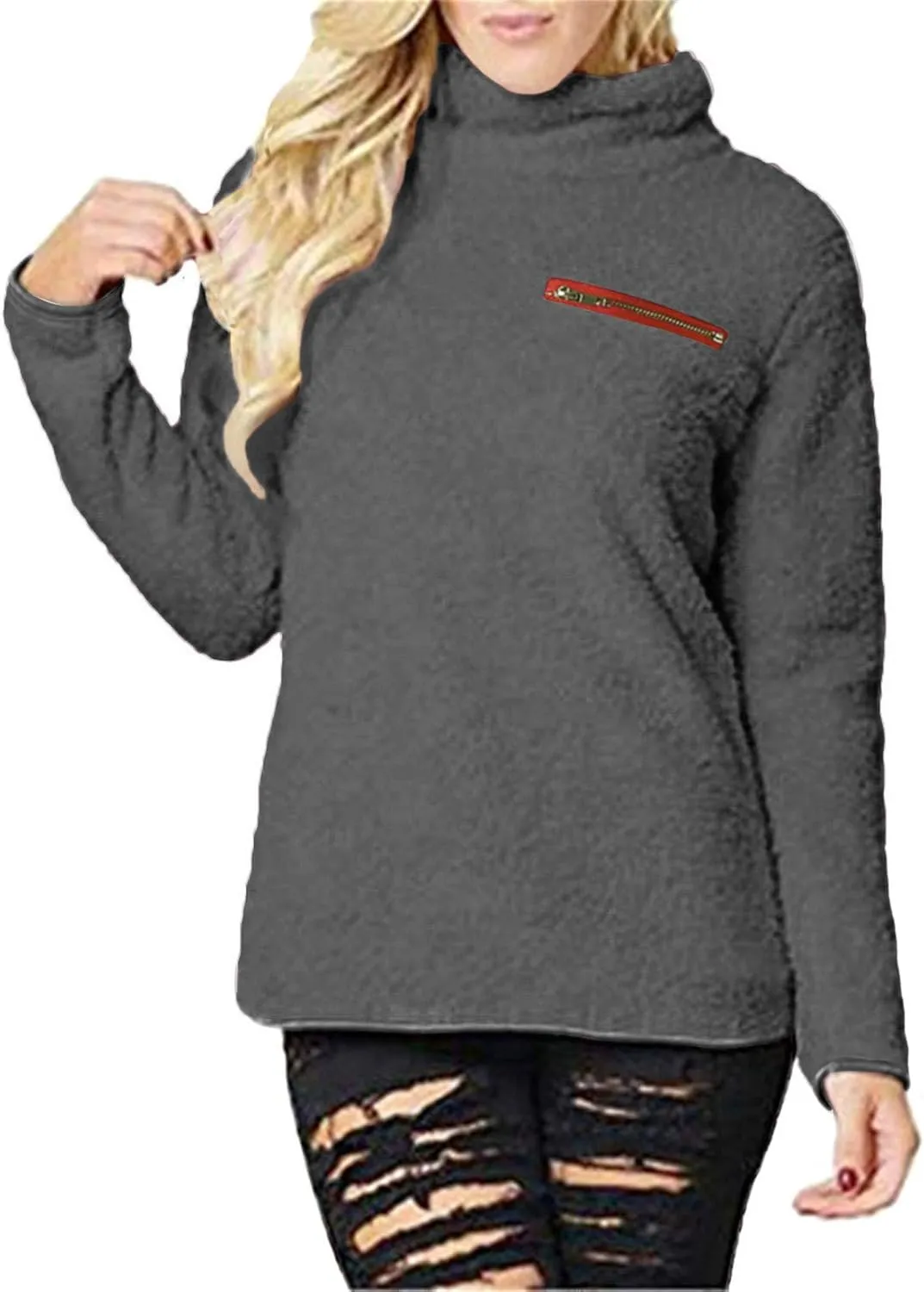 onlypuff Sherpa Pullover Sweaters for Women Fleece Sweatshirts Winter Warm Tunic Tops Pullover
