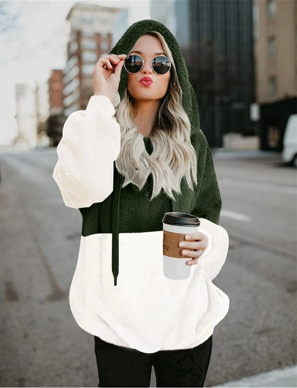 onlypuff Sherpa Pullover Sweaters for Women Fleece Sweatshirts Winter Warm Tunic Tops Pullover
