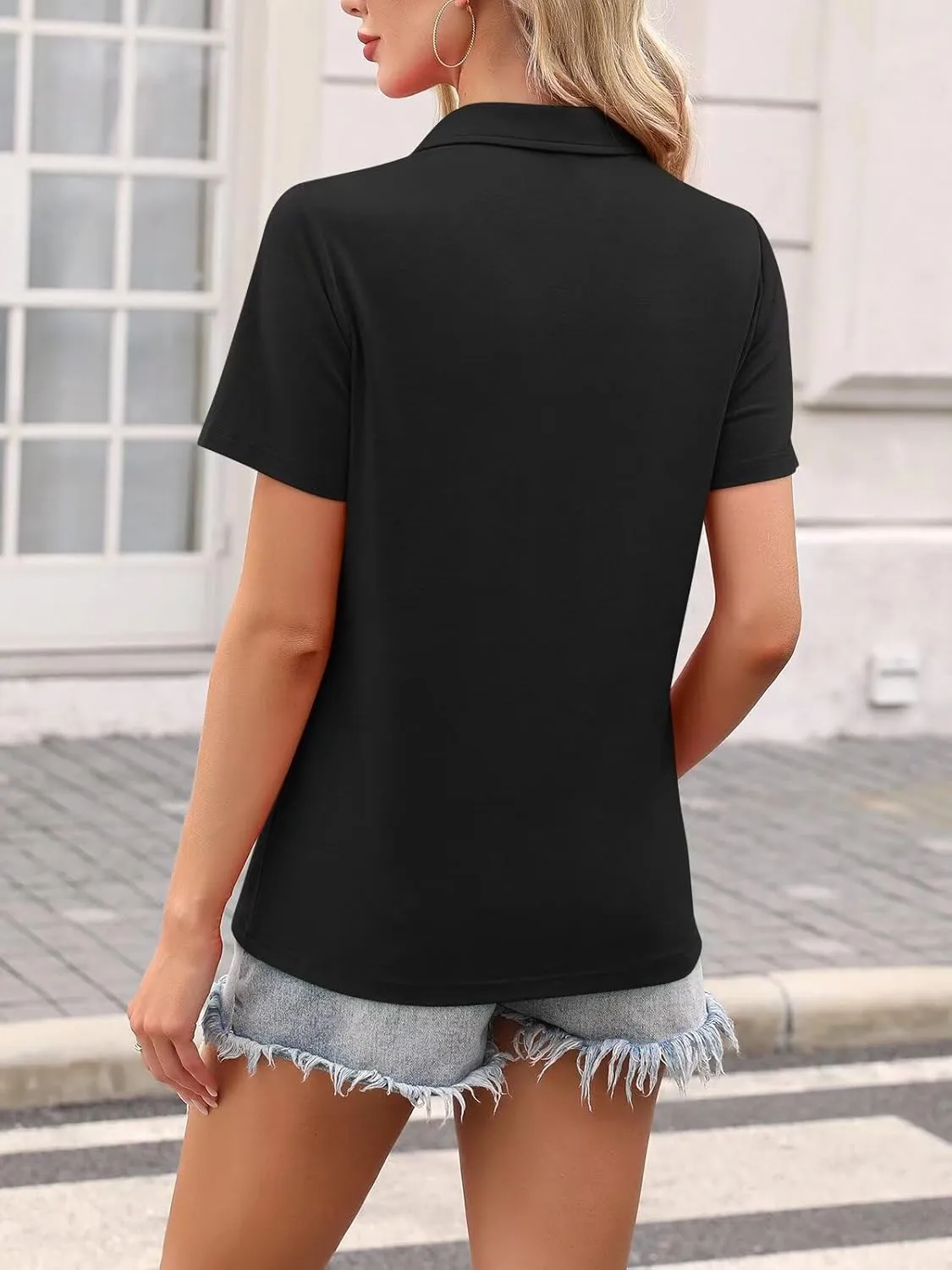 ORANDESIGNE Women's Short Sleeve V Neck Polo Shirts Summer Collared Tops Casual Loose Tees Tops