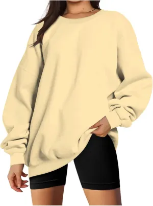 Oversized Crewneck Sweatshirt Women Trendy y2k Clothes Teen Girls Long Sleeve Drop Shoulder Pullover Fleece Sweatshirts