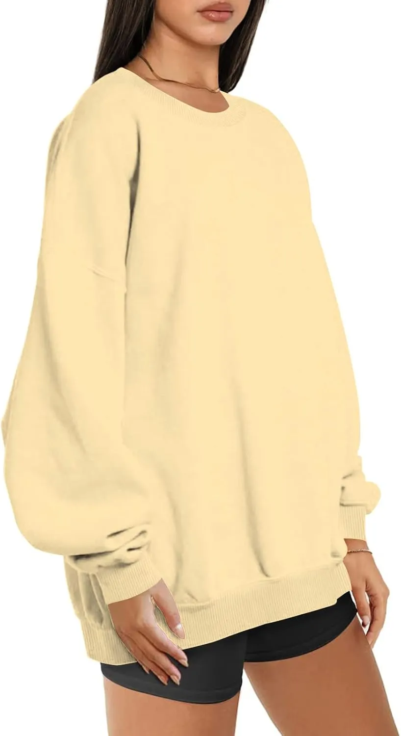 Oversized Crewneck Sweatshirt Women Trendy y2k Clothes Teen Girls Long Sleeve Drop Shoulder Pullover Fleece Sweatshirts
