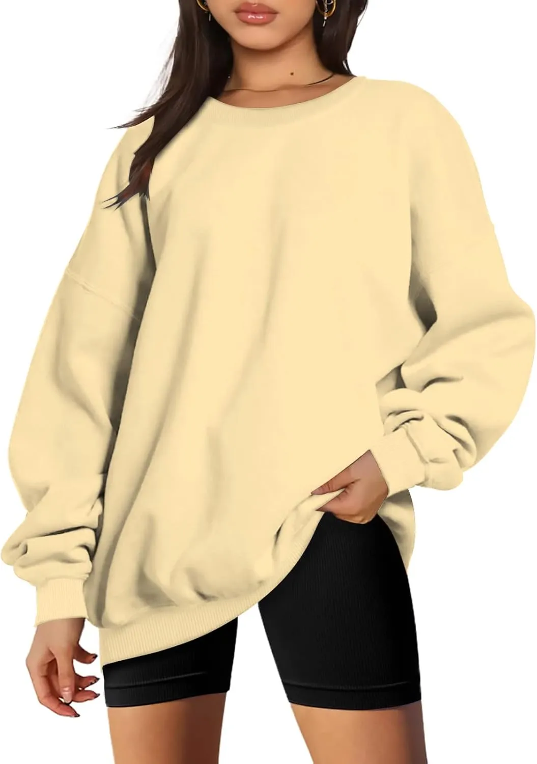Oversized Crewneck Sweatshirt Women Trendy y2k Clothes Teen Girls Long Sleeve Drop Shoulder Pullover Fleece Sweatshirts