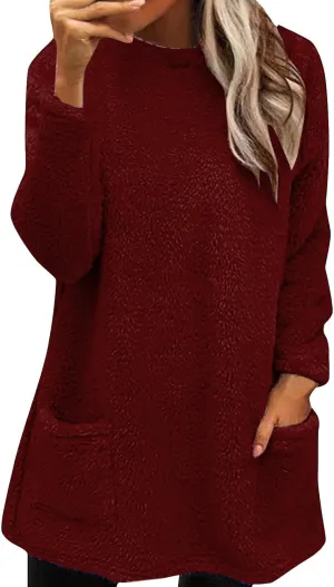 Oversized Fuzzy Fleece Sweatshirts for Women Fashion 2025 Parka Warm Outerwear Letter Print Loungewear with Pockets