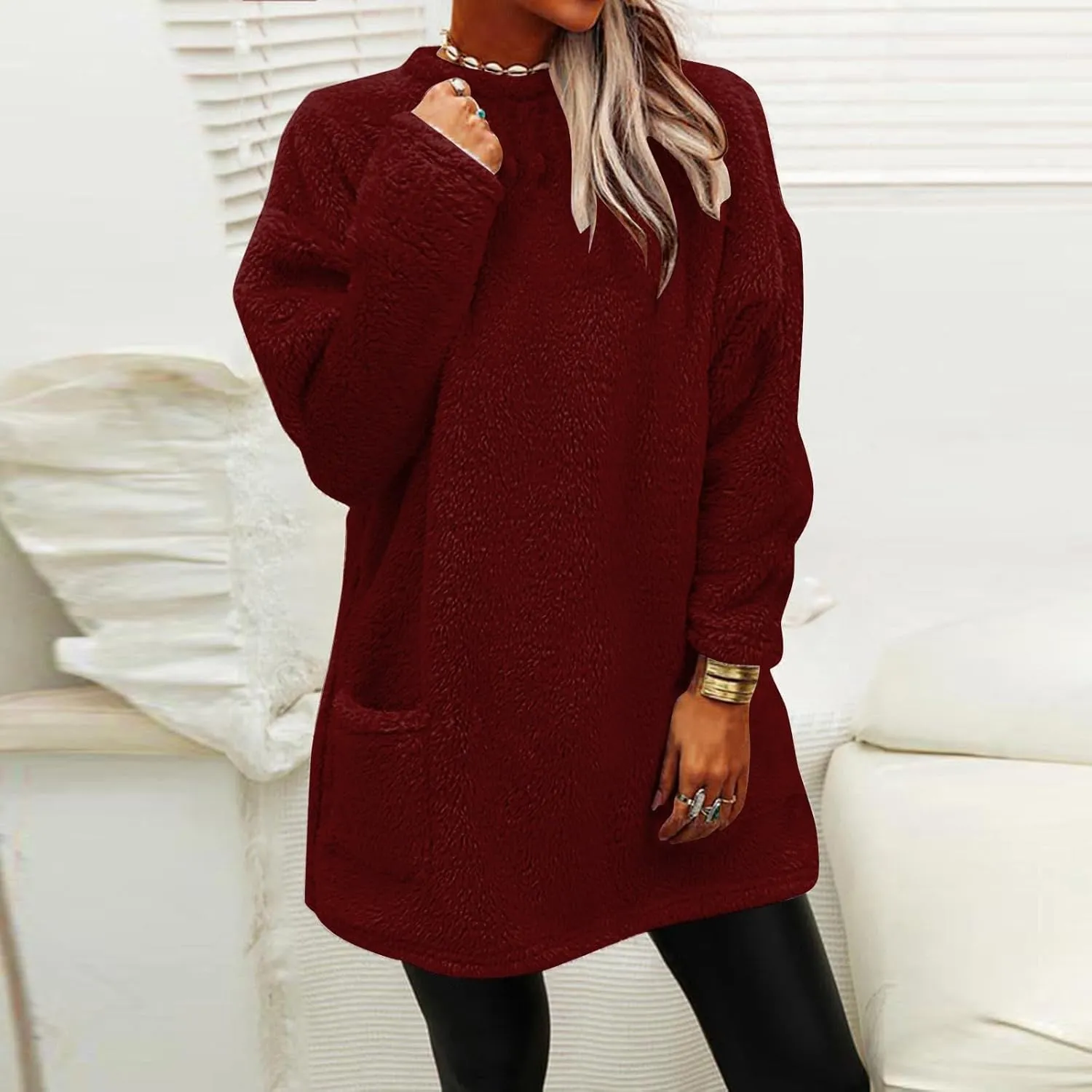 Oversized Fuzzy Fleece Sweatshirts for Women Fashion 2025 Parka Warm Outerwear Letter Print Loungewear with Pockets
