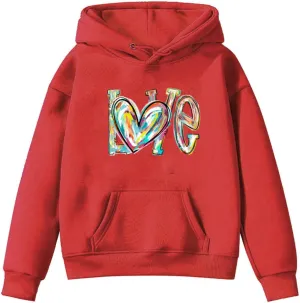 Oversized Hooded Sweatshirts for Teen Girls Cute Hoodies with Pockets Heart Print Graphic Pullover Shirts Tops