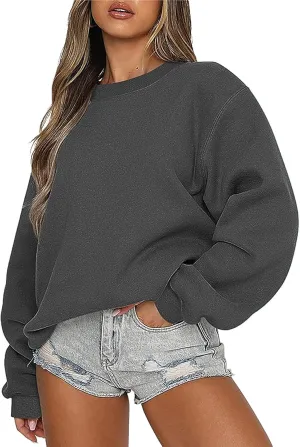 Oversized Long Sleeve Crewneck Sweatshirts for Women Cute Casual Loose Fleece Pullover Sweatshirt Fashion Fall Tops