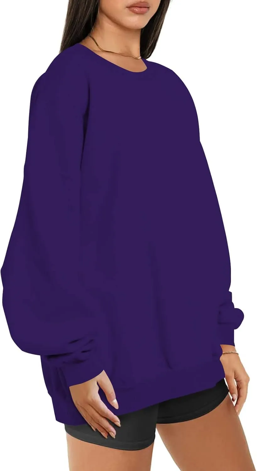 Oversized Long Sleeve Sweatshirts For Women 2023 Fall Fashion Crewneck Sweatshirt Solid Casual Loose Pullover Tops
