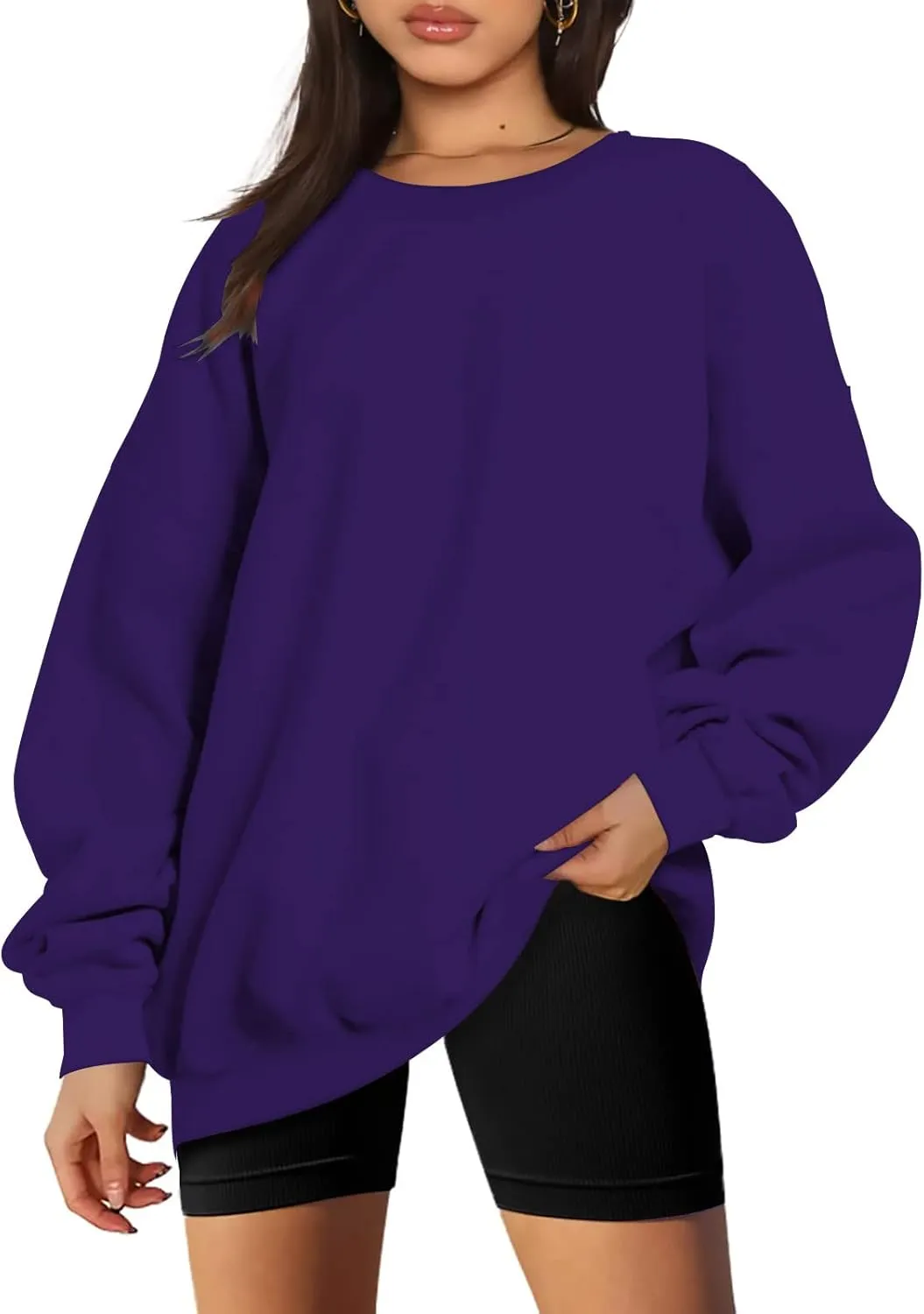 Oversized Long Sleeve Sweatshirts For Women 2023 Fall Fashion Crewneck Sweatshirt Solid Casual Loose Pullover Tops