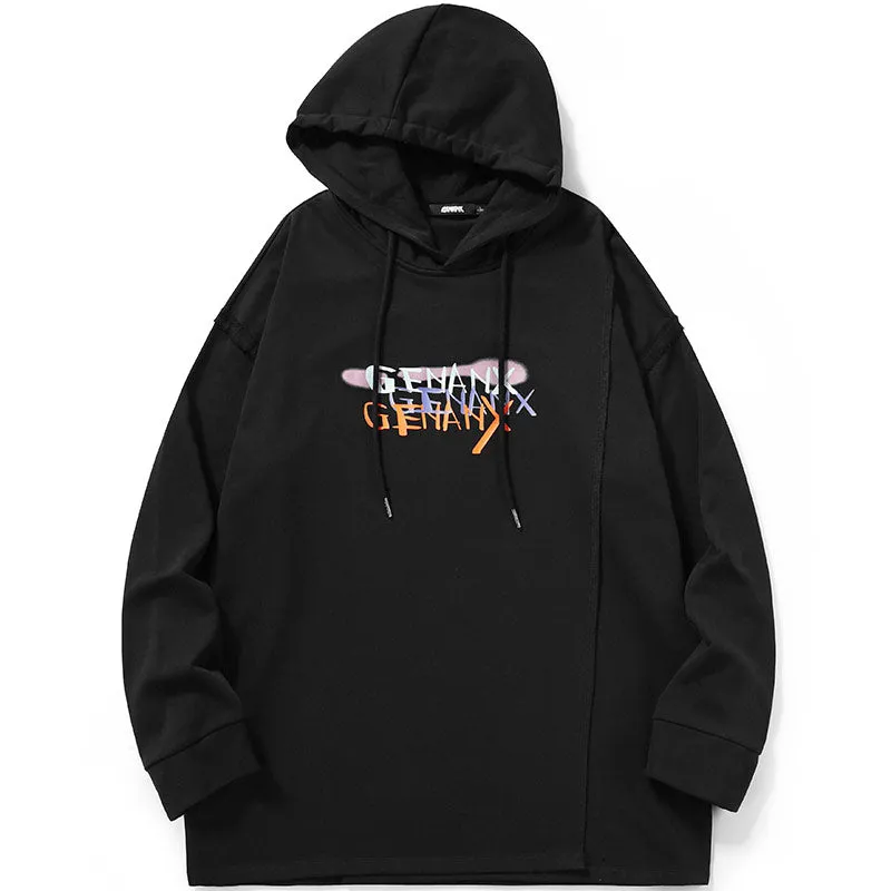 Patchwork Plain Letter Print Hoodies