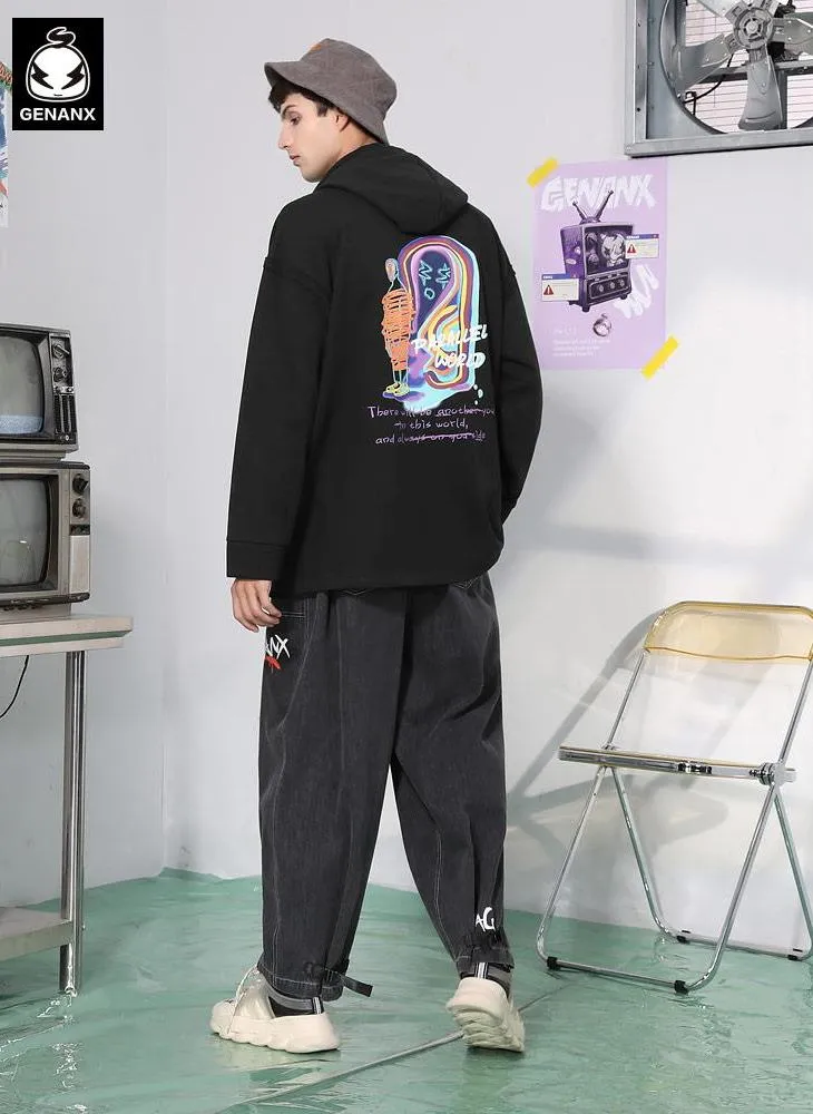 Patchwork Plain Letter Print Hoodies