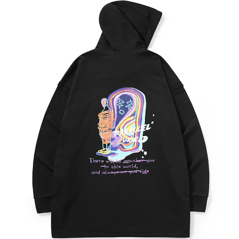 Patchwork Plain Letter Print Hoodies