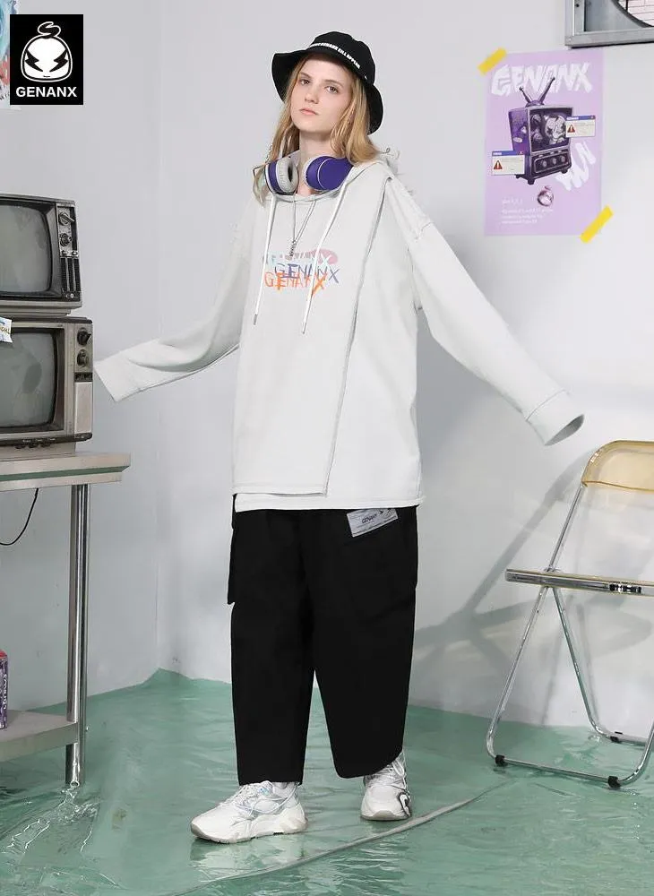 Patchwork Plain Letter Print Hoodies