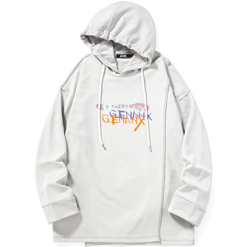 Patchwork Plain Letter Print Hoodies