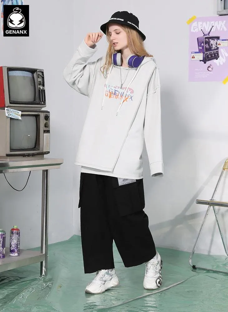 Patchwork Plain Letter Print Hoodies
