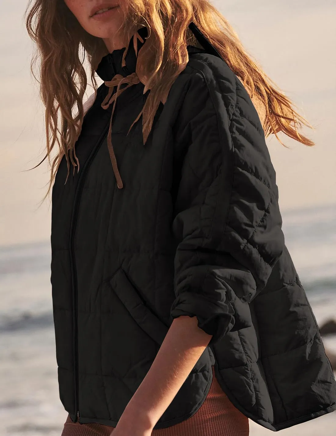 Peaceglad Women's Winter Lightweight Zipper Down Jacket Oversized Warm Long Sleeve Quilted Jackets Coats