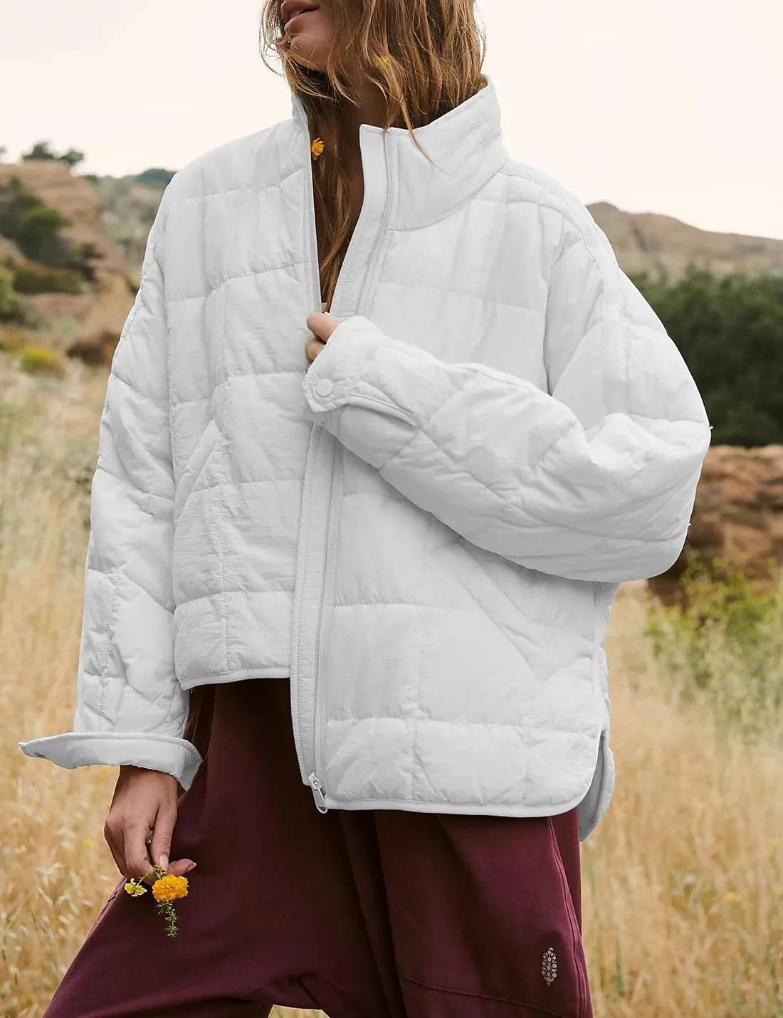 Peaceglad Women's Winter Lightweight Zipper Down Jacket Oversized Warm Long Sleeve Quilted Jackets Coats