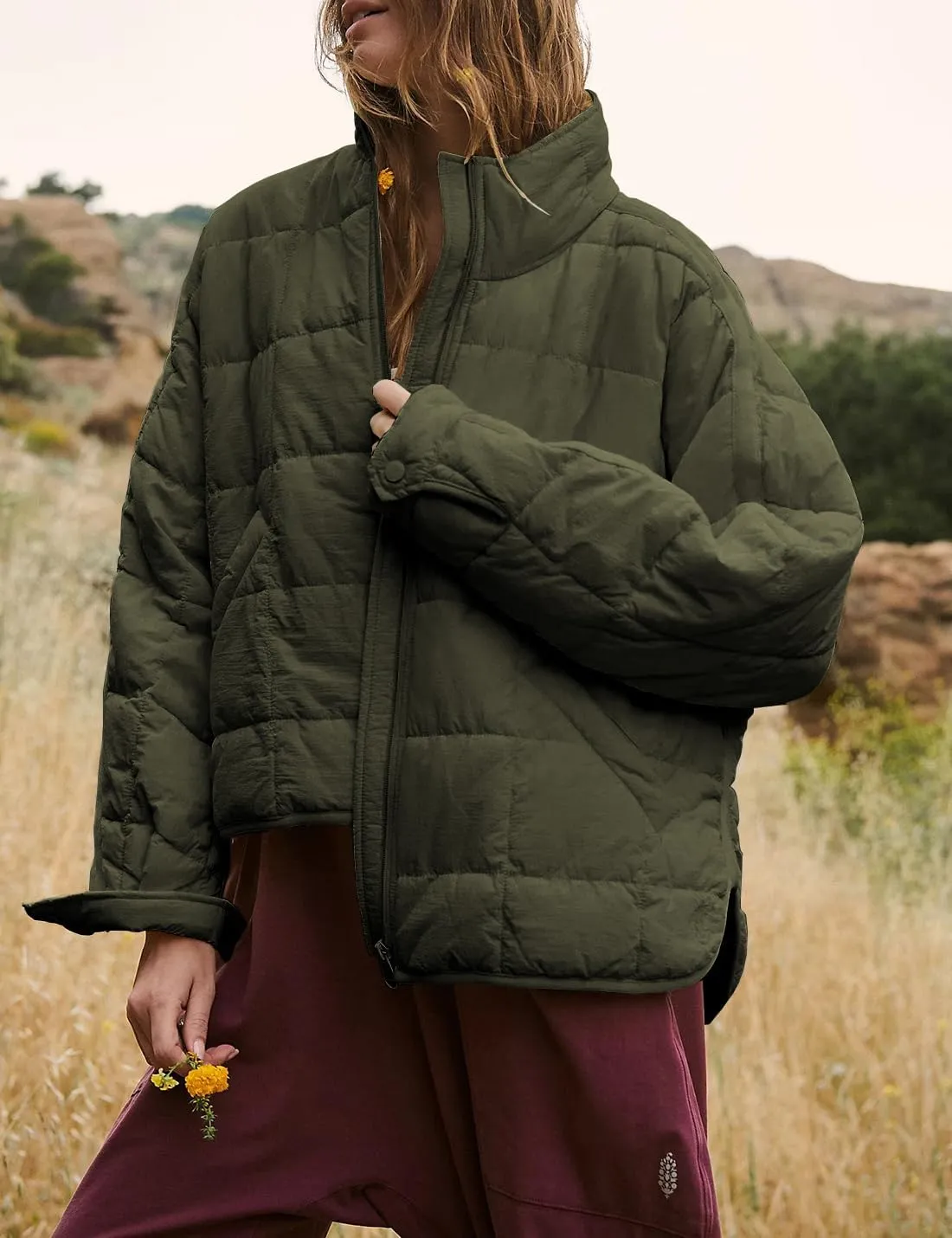 Peaceglad Women's Winter Lightweight Zipper Down Jacket Oversized Warm Long Sleeve Quilted Jackets Coats