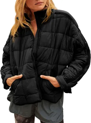 Peaceglad Women's Winter Lightweight Zipper Down Jacket Oversized Warm Long Sleeve Quilted Jackets Coats