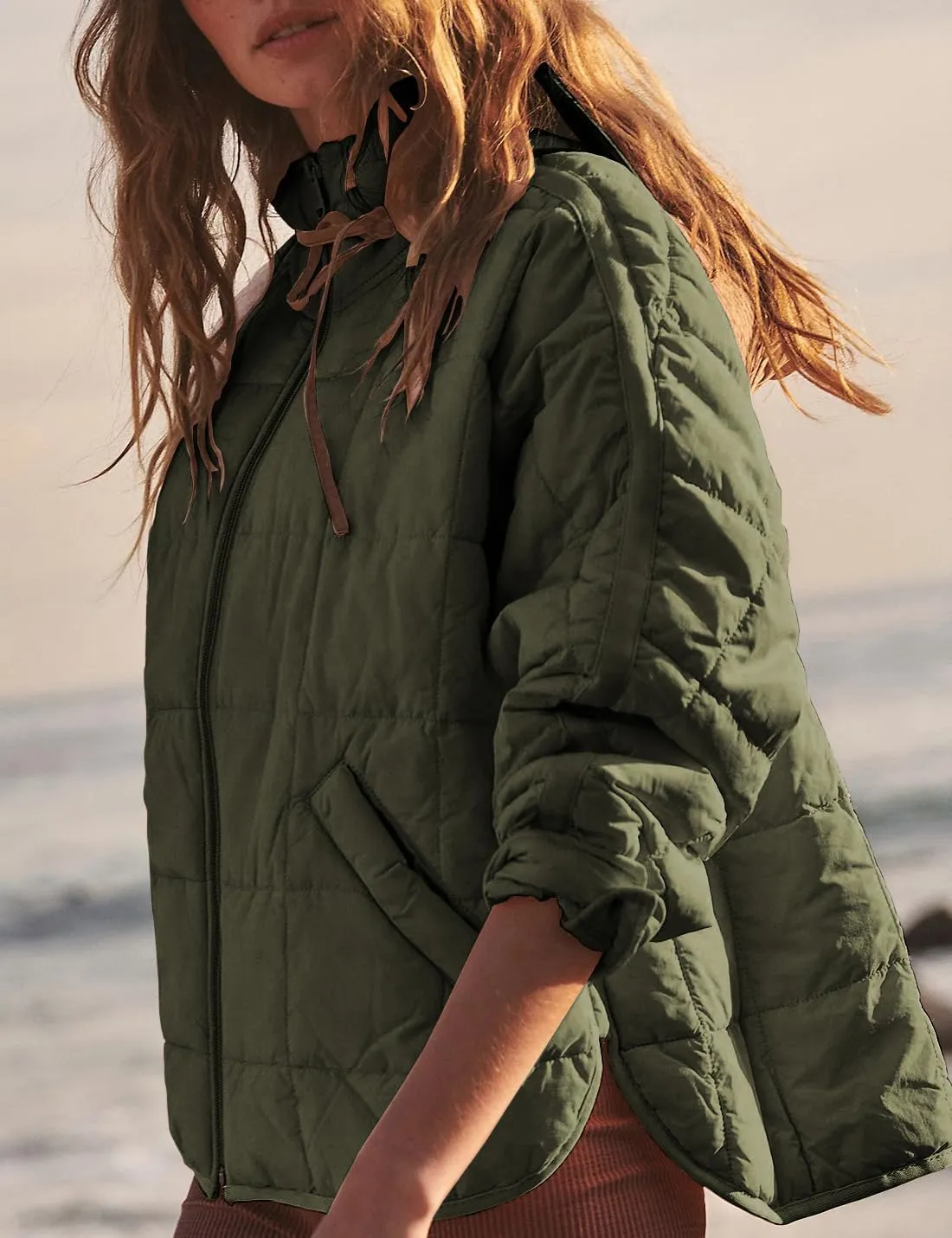 Peaceglad Women's Winter Lightweight Zipper Down Jacket Oversized Warm Long Sleeve Quilted Jackets Coats