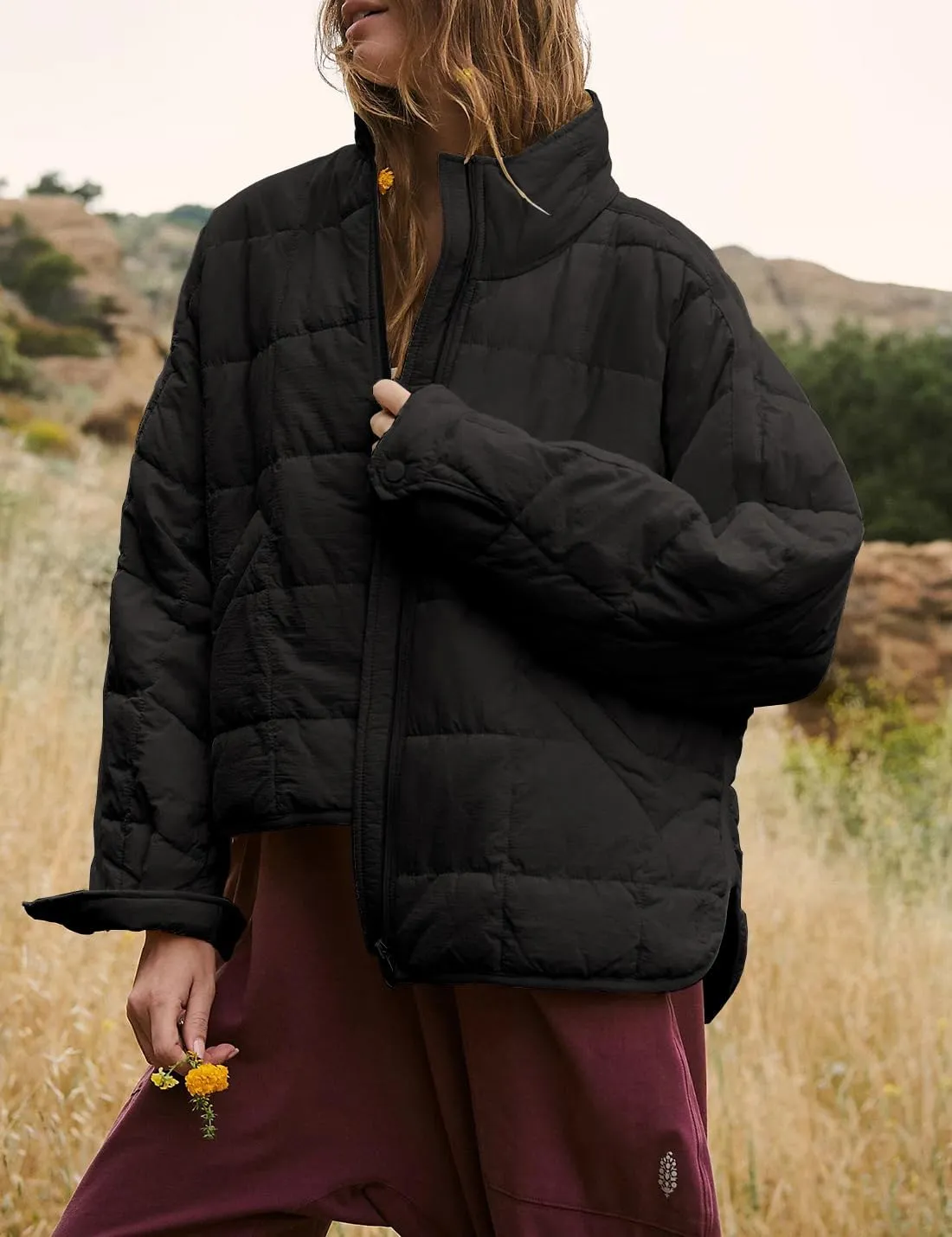 Peaceglad Women's Winter Lightweight Zipper Down Jacket Oversized Warm Long Sleeve Quilted Jackets Coats