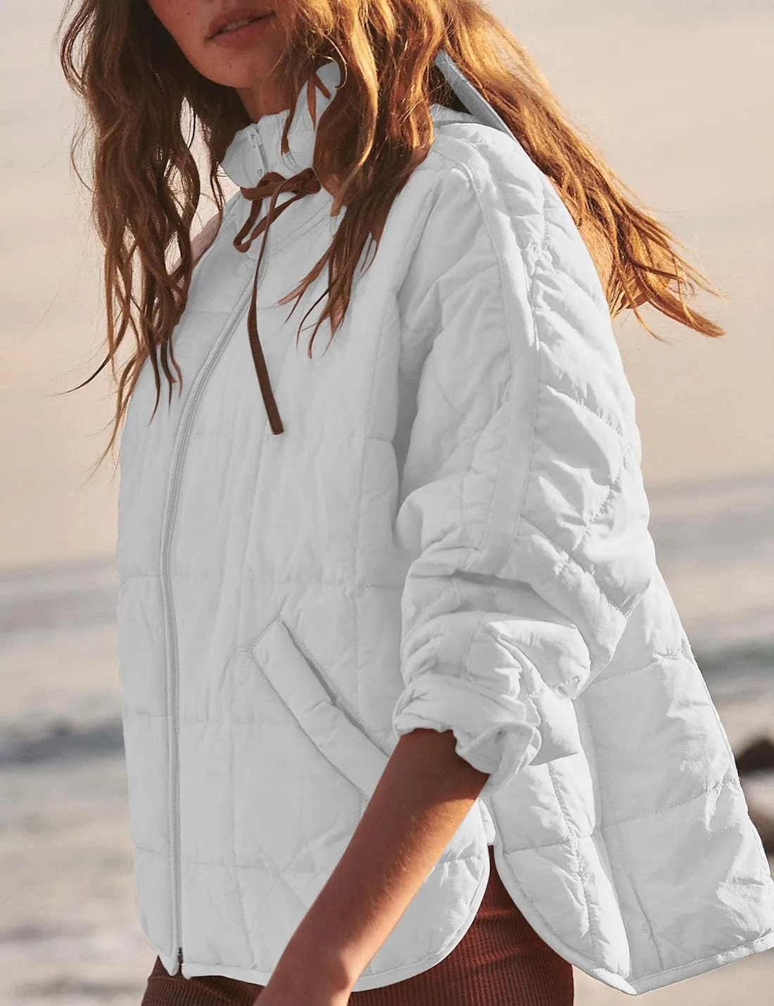 Peaceglad Women's Winter Lightweight Zipper Down Jacket Oversized Warm Long Sleeve Quilted Jackets Coats