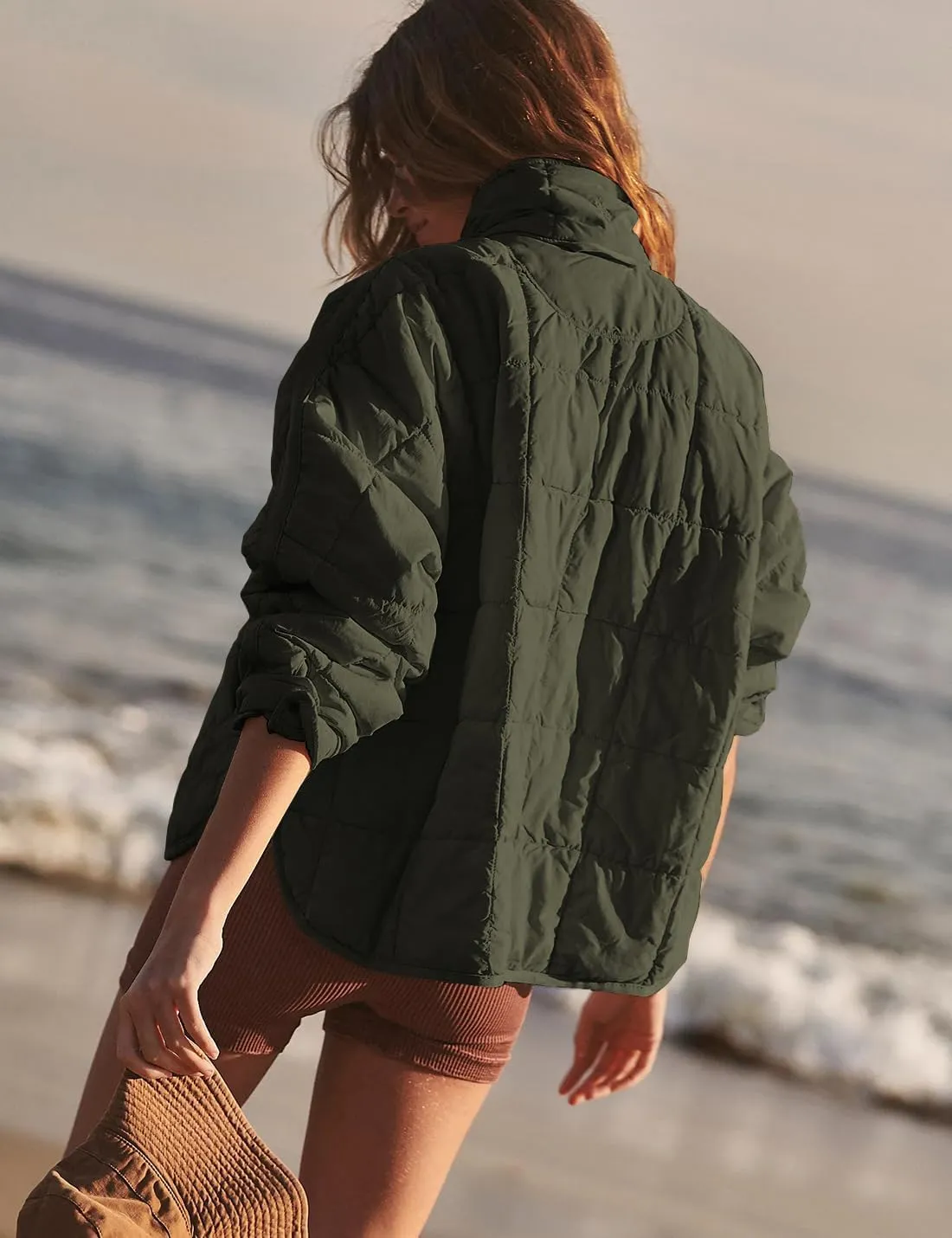 Peaceglad Women's Winter Lightweight Zipper Down Jacket Oversized Warm Long Sleeve Quilted Jackets Coats