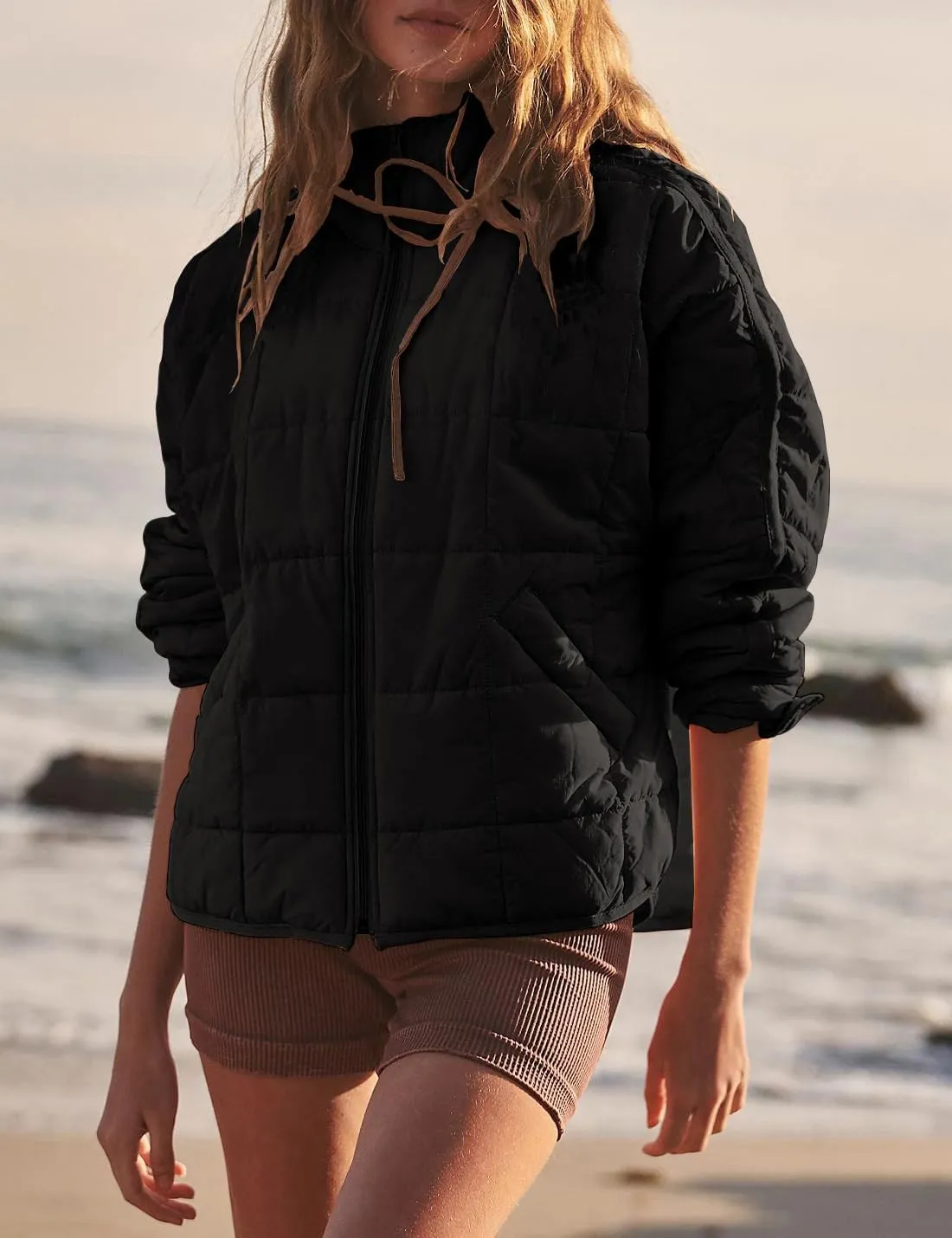 Peaceglad Women's Winter Lightweight Zipper Down Jacket Oversized Warm Long Sleeve Quilted Jackets Coats
