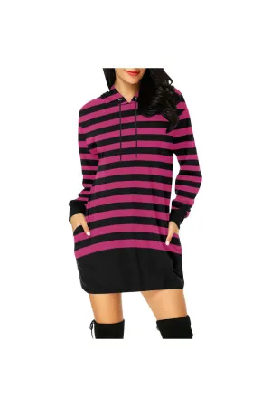 Pink Stripe H27 - HOOD All Over Print Hoodie Mini Dress (Model H27)