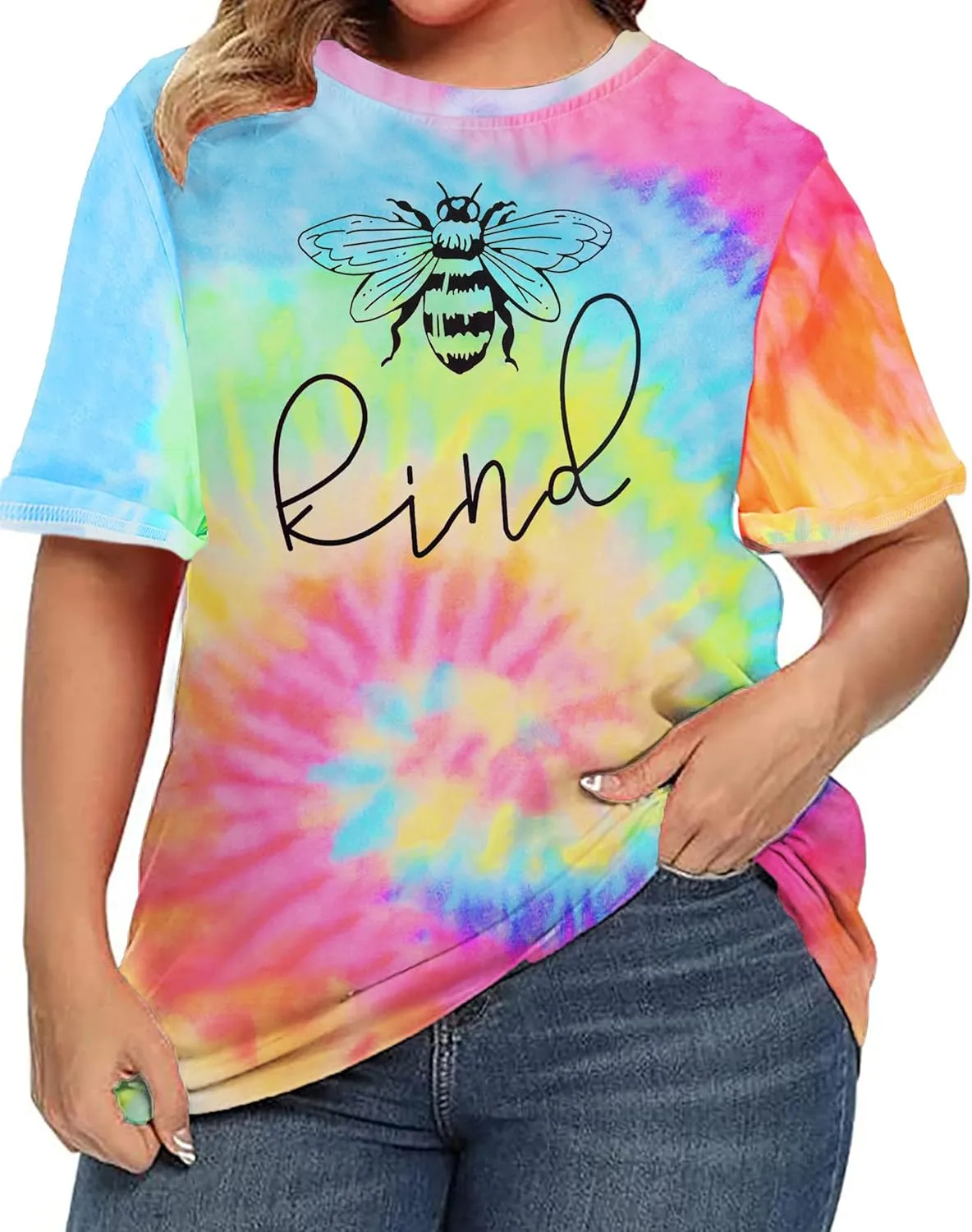 Plus Size Be Kind Shirt Women Bee Graphic Tees Tie Dye Tshirt Inspirational Teacher Tops