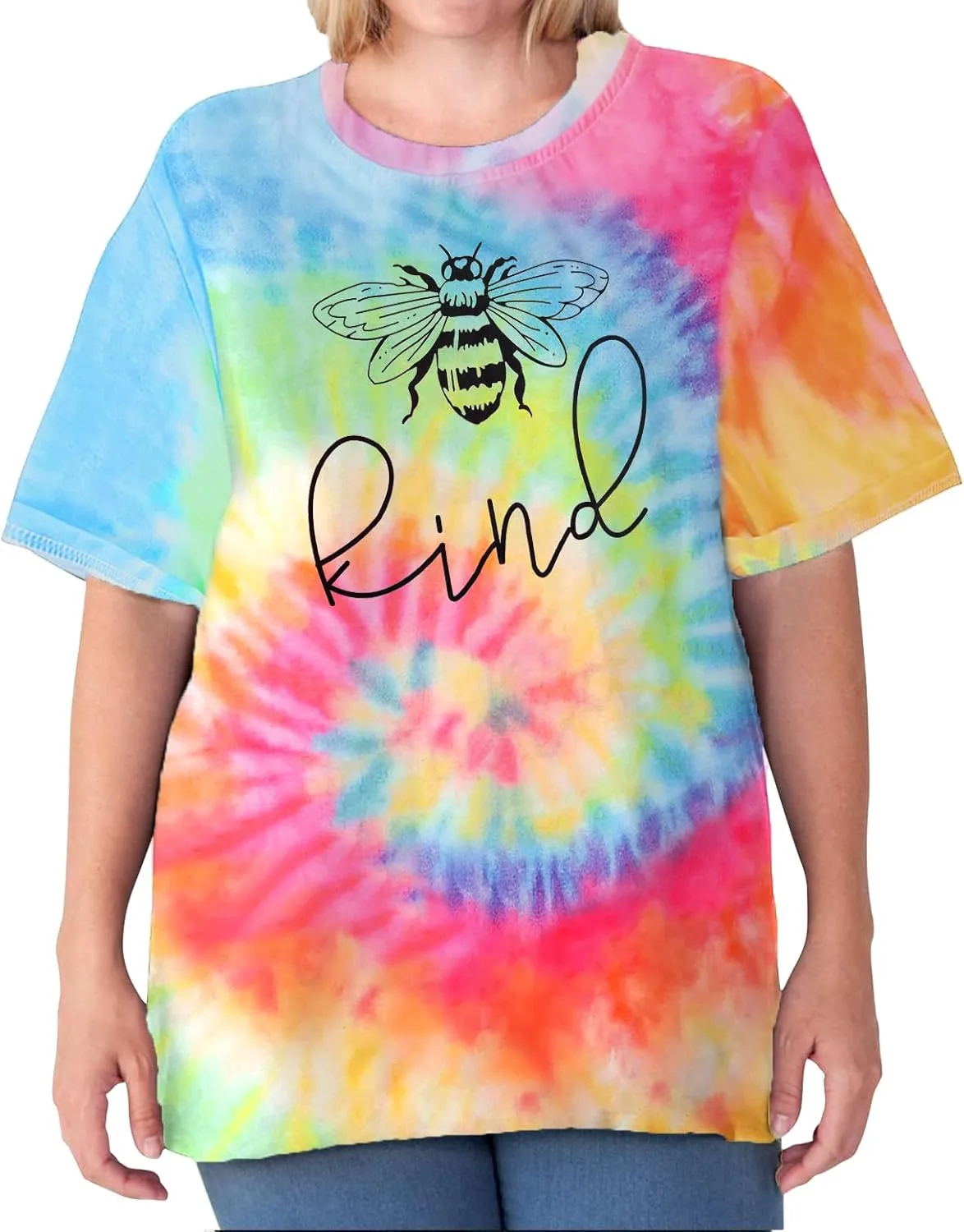 Plus Size Be Kind Shirt Women Bee Graphic Tees Tie Dye Tshirt Inspirational Teacher Tops