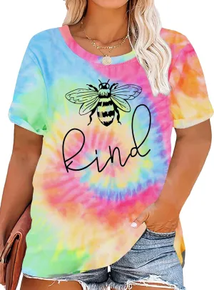 Plus Size Be Kind Shirt Women Bee Graphic Tees Tie Dye Tshirt Inspirational Teacher Tops