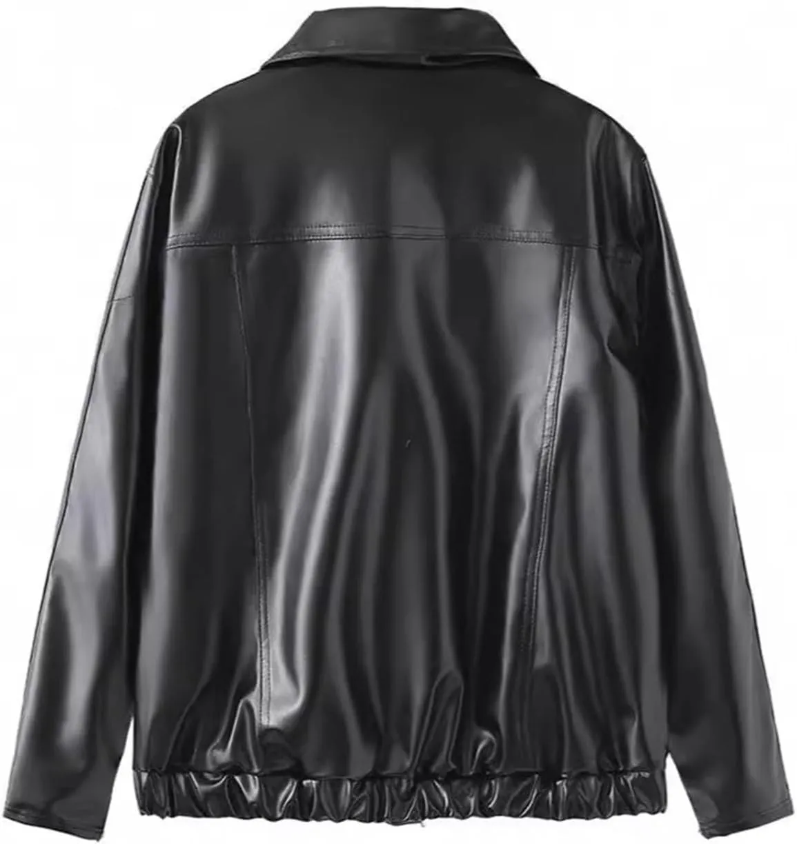PU Pink Leather Jacket Zipper Polo-Neck Fashion Women Sweet Coat Spring Vintage Street Bomber Motorcycle Jacket(Black bow,Large)