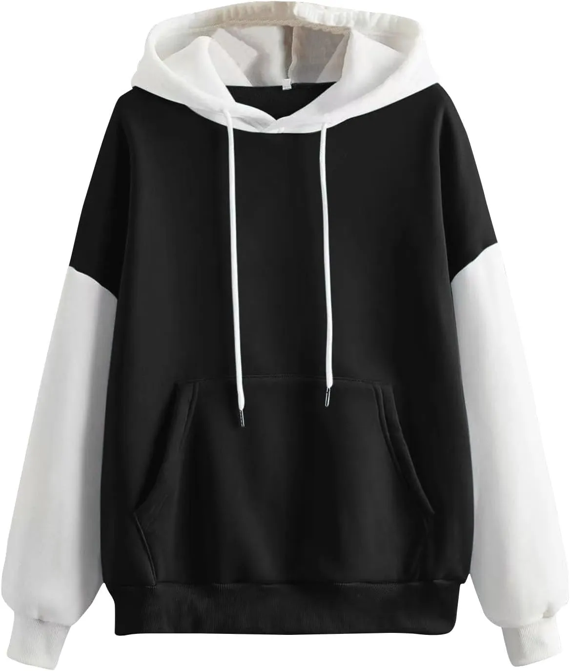 Pullover Casual Color Block Sweatshirts For Men Midweight Loose Drawstring Hooded Sweatshirt With Pocket