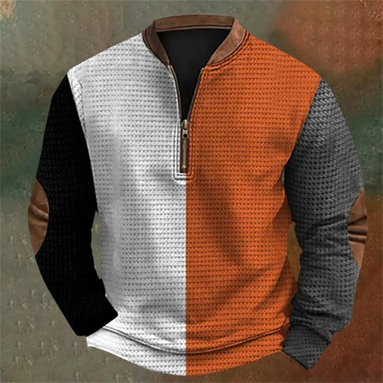 Pullover Sweatshirts Mock Neck Men's Casual Fashion Loose 3D Printed Zipper Long Sleeved Casual Mock Neck Pullover