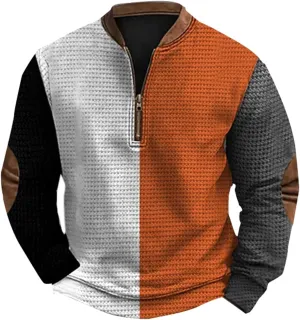 Pullover Sweatshirts Mock Neck Men's Casual Fashion Loose 3D Printed Zipper Long Sleeved Casual Mock Neck Pullover