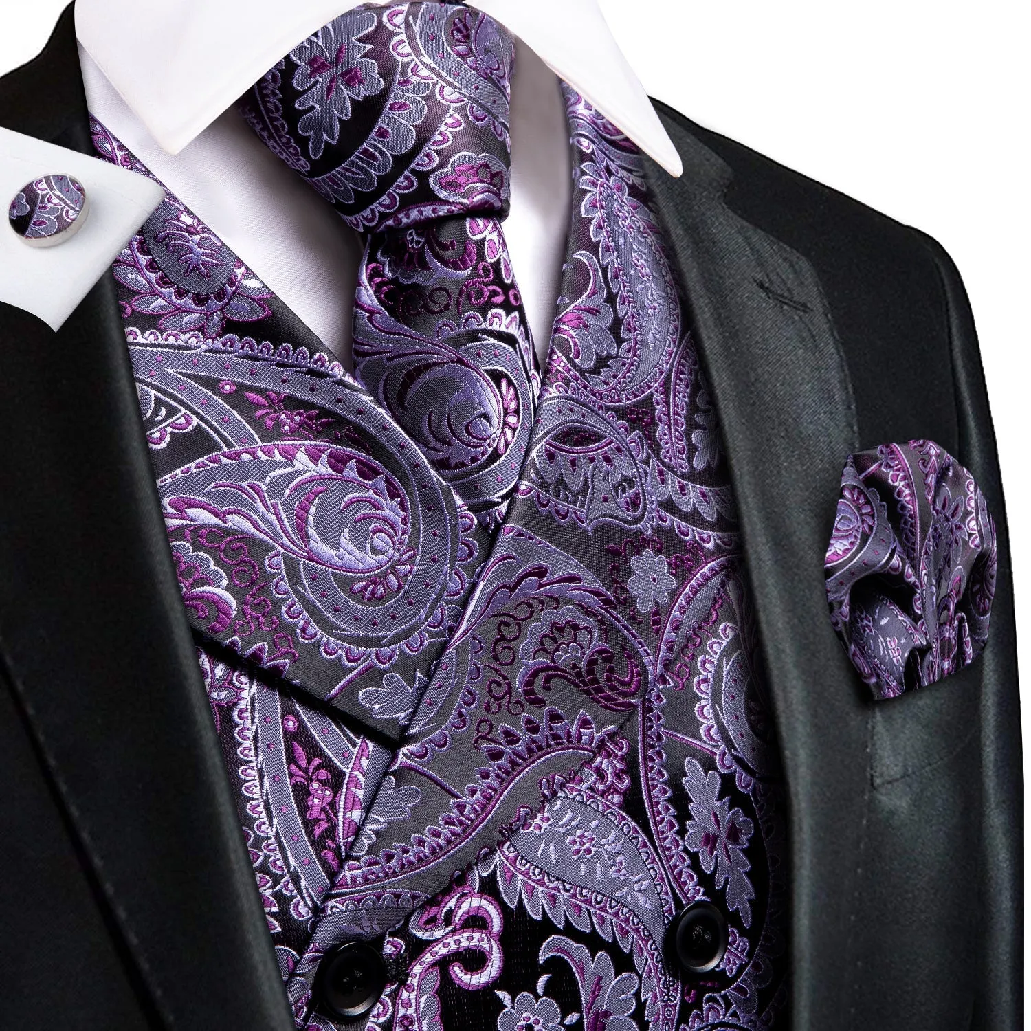 Purple and Black Paisley Vest Set