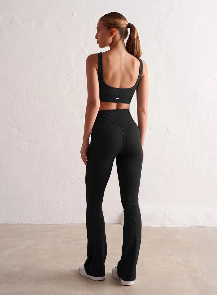 Ribbed Seamless Flare Tights | Black