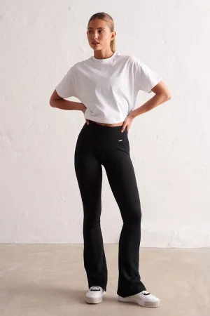 Ribbed Seamless Flare Tights | Black
