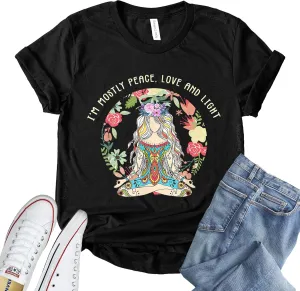 ROKO CLOTHING Im Mostly Peace Love and Light Shirt Short Sleeve Graphic Peace Shirts for Women, Men