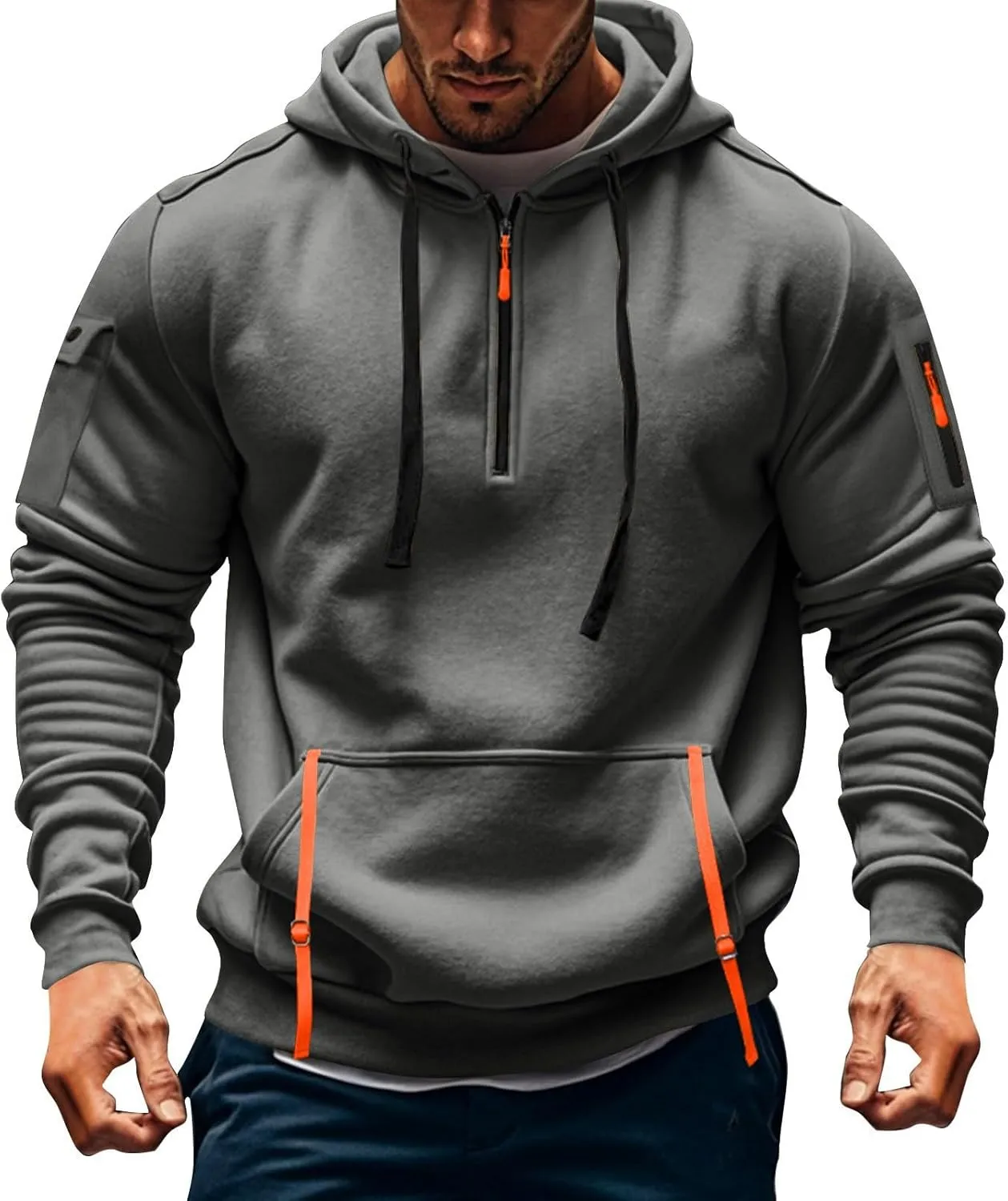 RTTUIOP Hoodies For Men Full Zip/Half Zip Hoodie Tactical Sweatshirt Vintage Long Sleeve Casual Fashion Hoodie