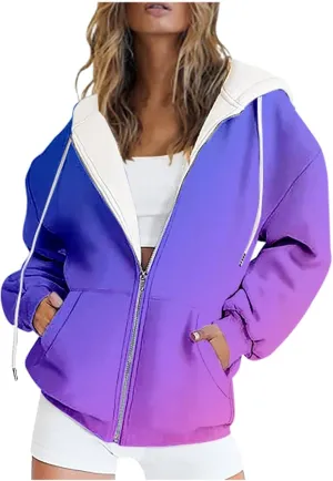 SAMST Women's Oversized Zip Up Hoodies Sweatshirts Y2K Clothes Teen Girl Fall Casual Drawstring Jackets with Pockets