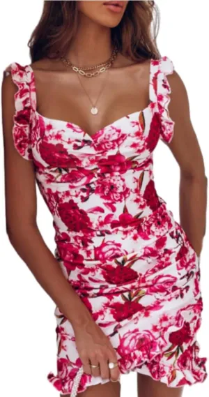Sexy Bodycon Dresses for Women 2024 Ruffle Summer Sundresses Cocktail Party Sundress Sleeveless Mini Dress