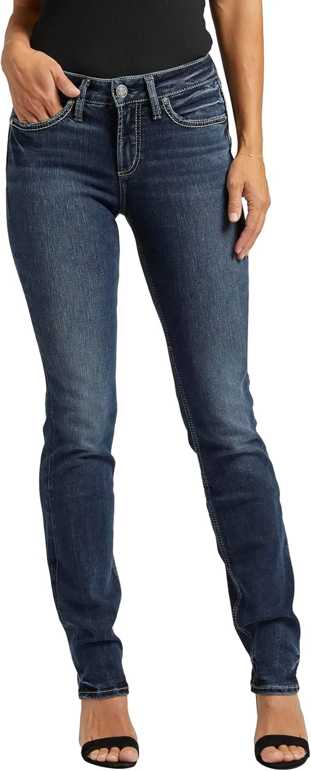 Silver Jeans Co. Women's Suki Mid Rise Curvy Fit Straight Leg