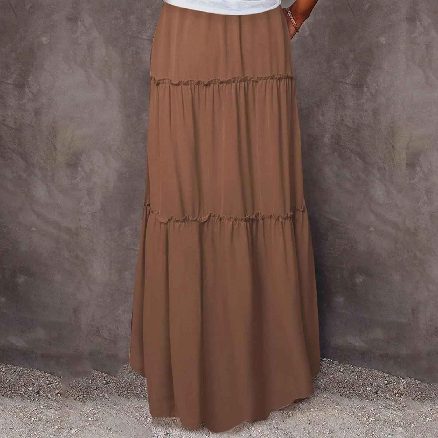 Skirts for Women Maxi Length Summer Skirts Flowy Long Skirt High Waisted Midi Skirt Tiered Beach Skirt with Pockets