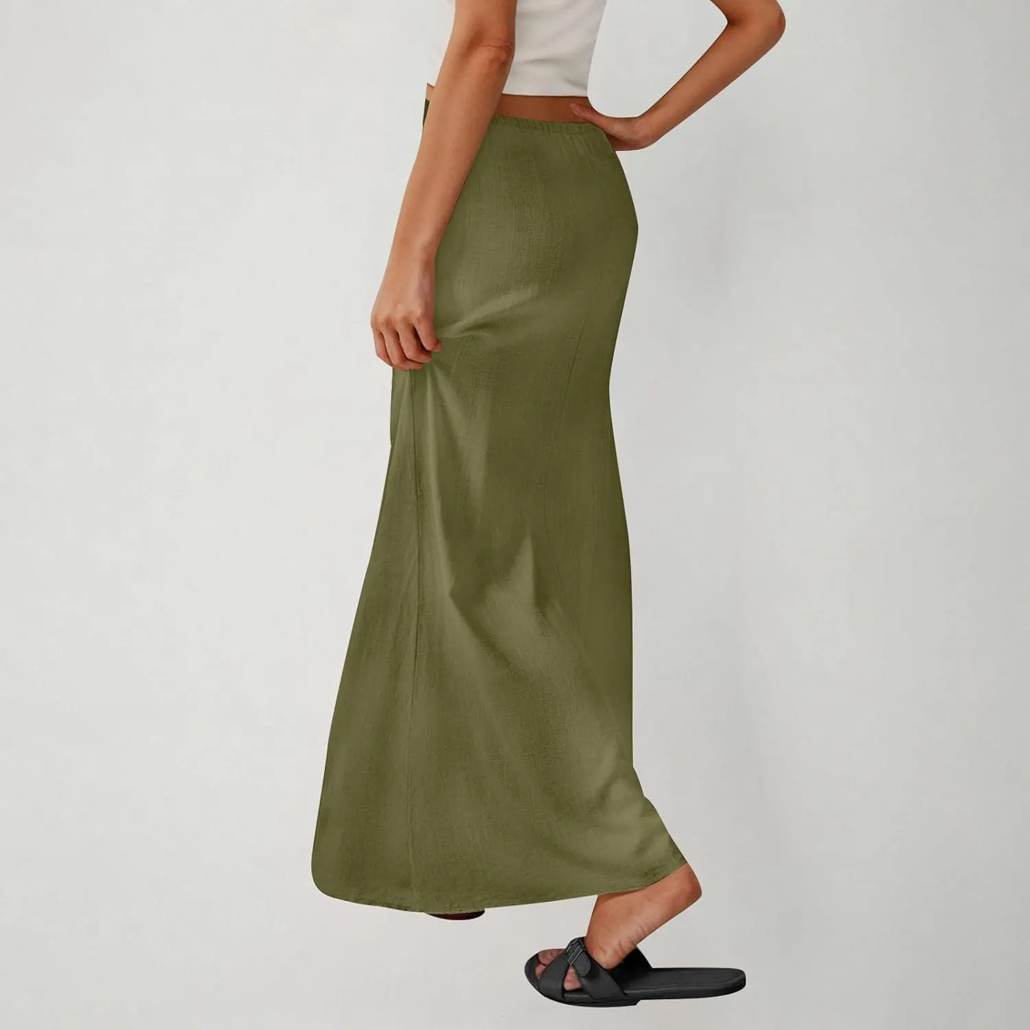 Skirts for Women Trendy Summer Cotton Linen Maxi Skirt Drawstring Low Rise A-Line Beach Mermaid Dress Boho Clothes
