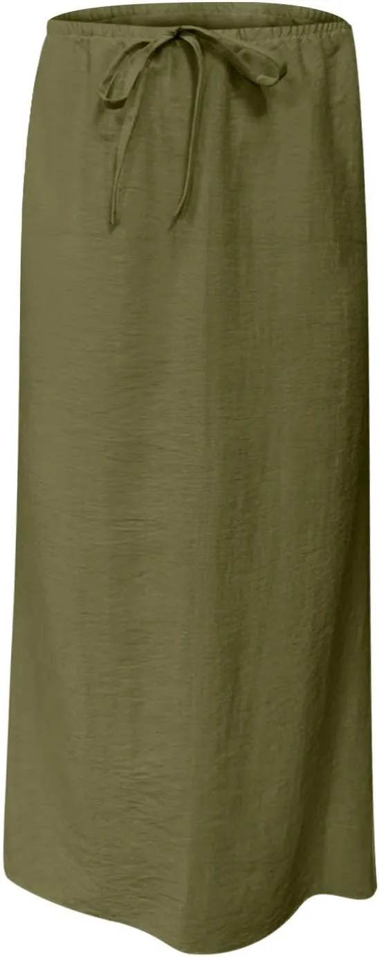 Skirts for Women Trendy Summer Cotton Linen Maxi Skirt Drawstring Low Rise A-Line Beach Mermaid Dress Boho Clothes