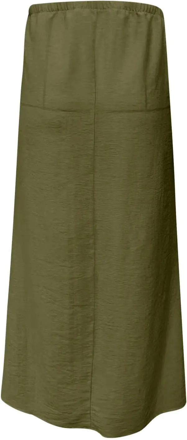 Skirts for Women Trendy Summer Cotton Linen Maxi Skirt Drawstring Low Rise A-Line Beach Mermaid Dress Boho Clothes