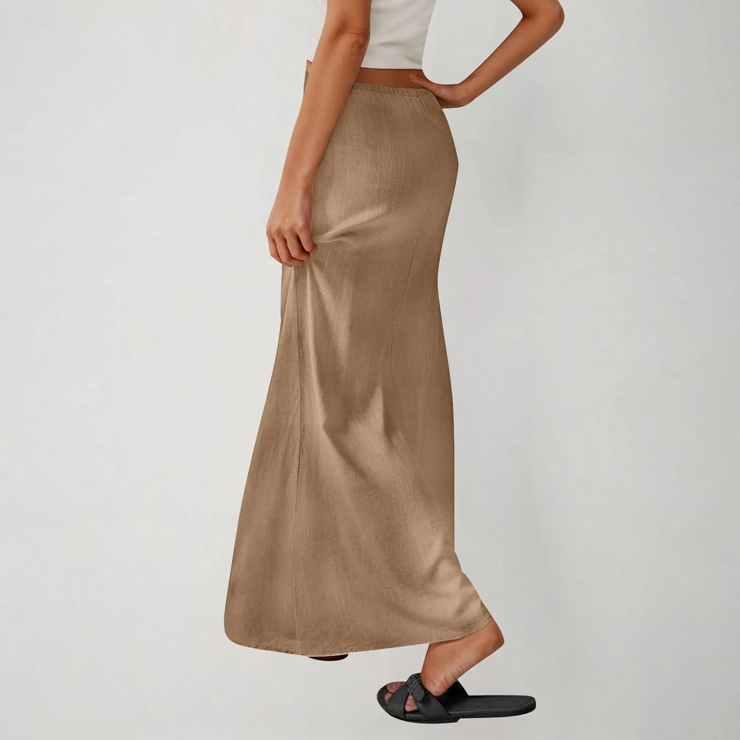 Skirts for Women Trendy Summer Cotton Linen Maxi Skirt Drawstring Low Rise A-Line Beach Mermaid Dress Boho Clothes