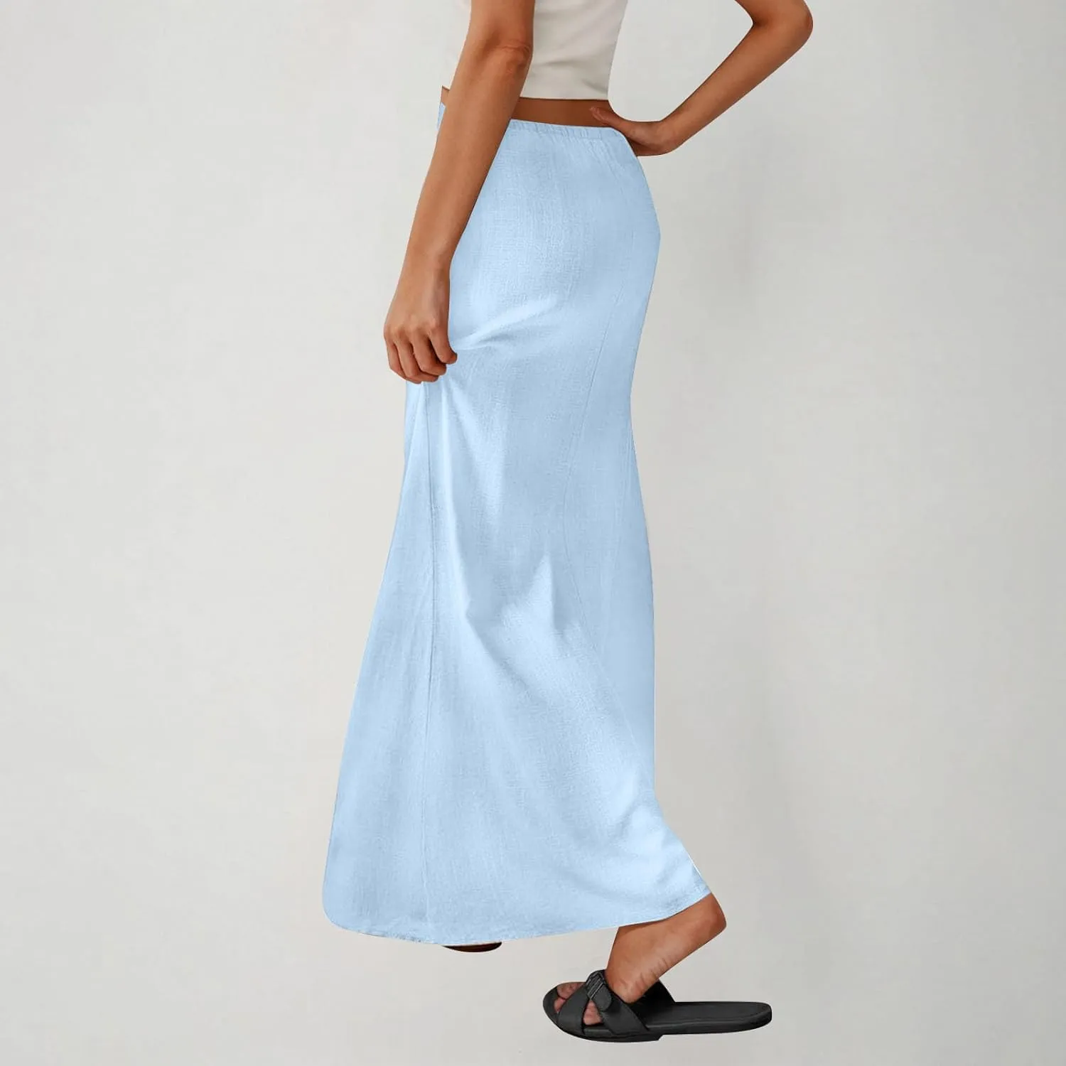 Skirts for Women Trendy Summer Cotton Linen Maxi Skirt Drawstring Low Rise A-Line Beach Mermaid Dress Boho Clothes